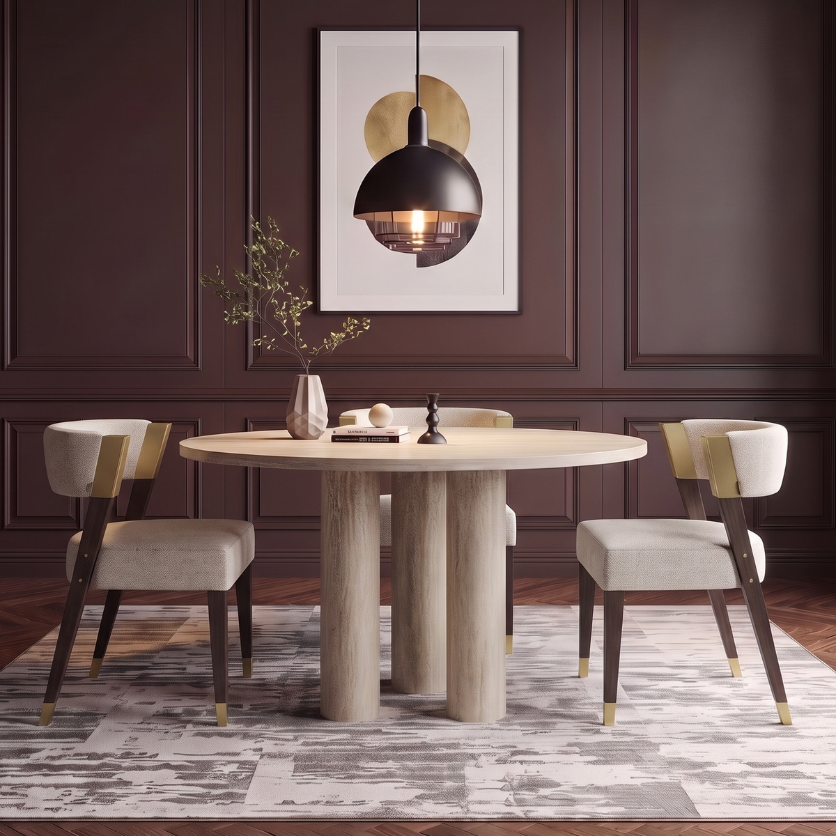 Torino Triple Pedestal Marble Dining Table
