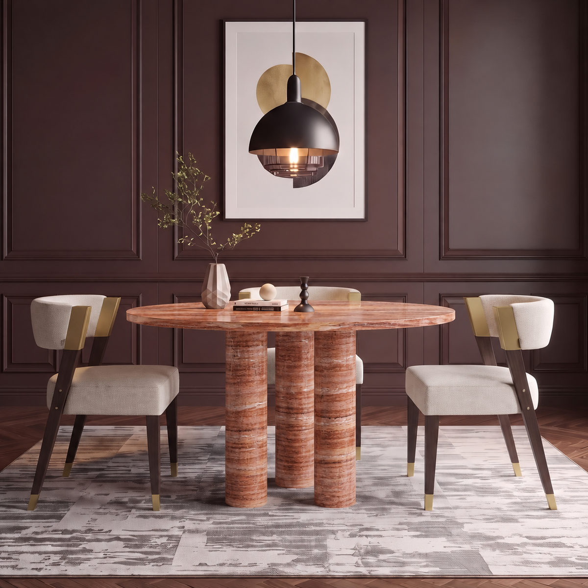 Torino Triple Pedestal Marble Dining Table