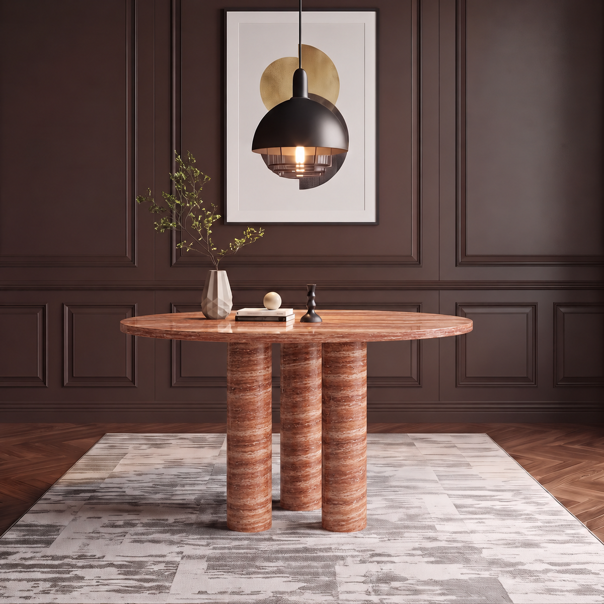 Torino Triple Pedestal Marble Dining Table