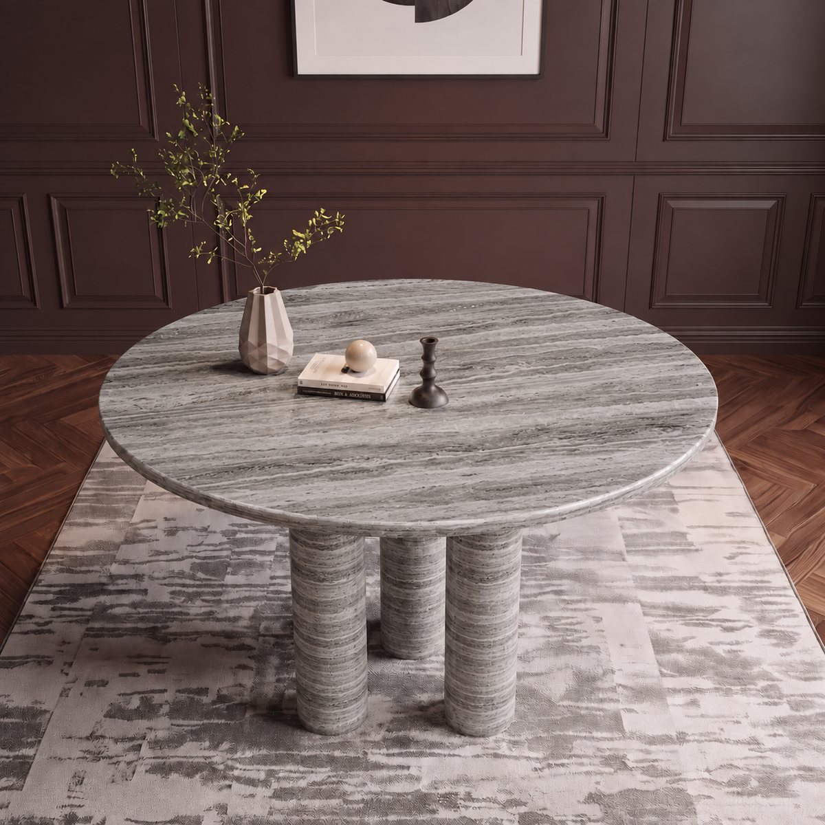 Torino Triple Pedestal Marble Dining Table