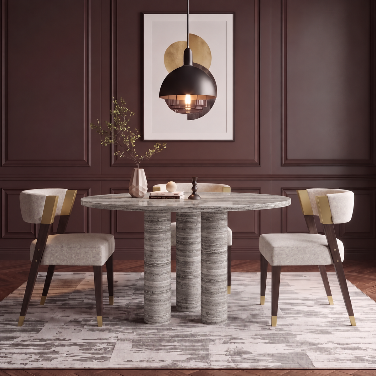 Torino Triple Pedestal Marble Dining Table