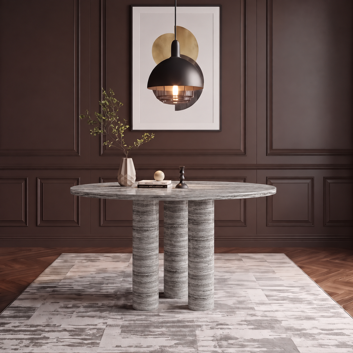 Torino Triple Pedestal Marble Dining Table