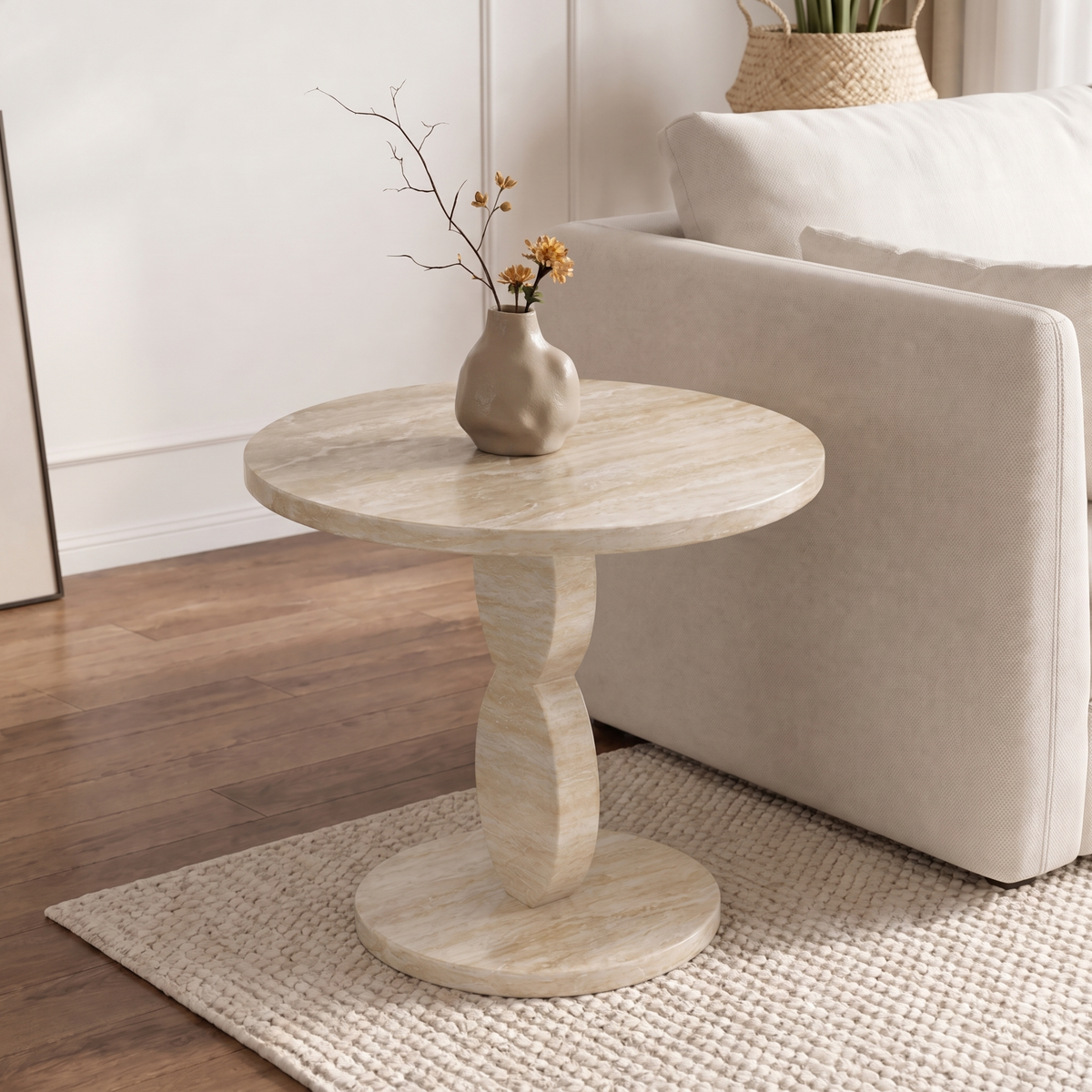 Zane Pedestal Marble Side Table