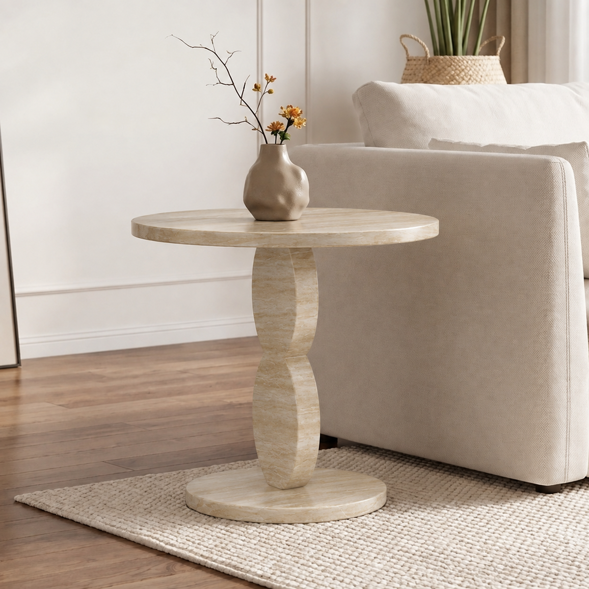 Zane Pedestal Marble Side Table