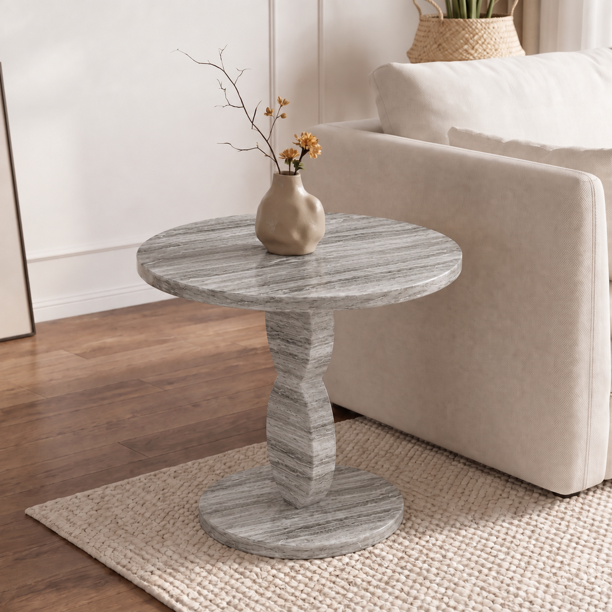 Zane Pedestal Marble Side Table