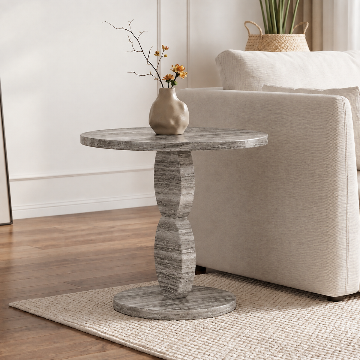 Zane Pedestal Marble Side Table