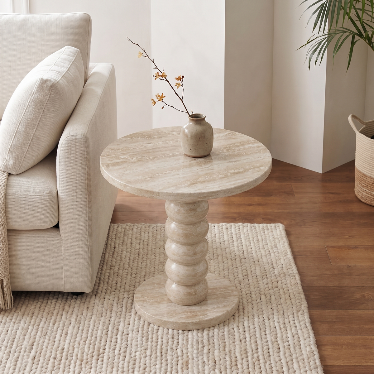 Ava Beaded Pedestal Marble Side Table