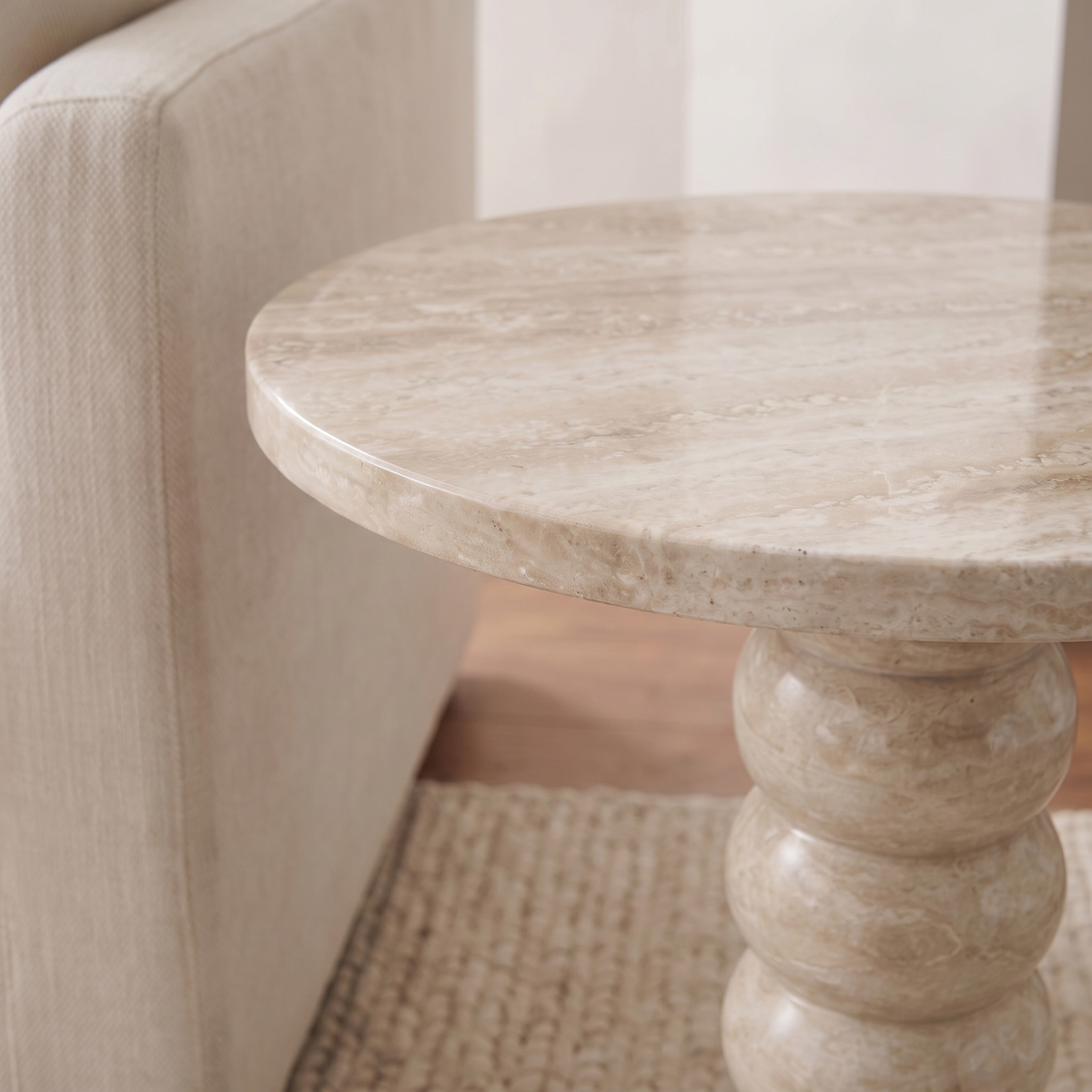 Ava Beaded Pedestal Marble Side Table