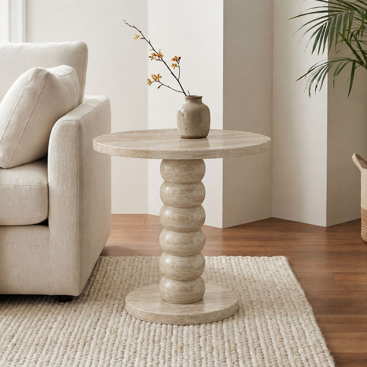 Ava Beaded Pedestal Marble Side Table