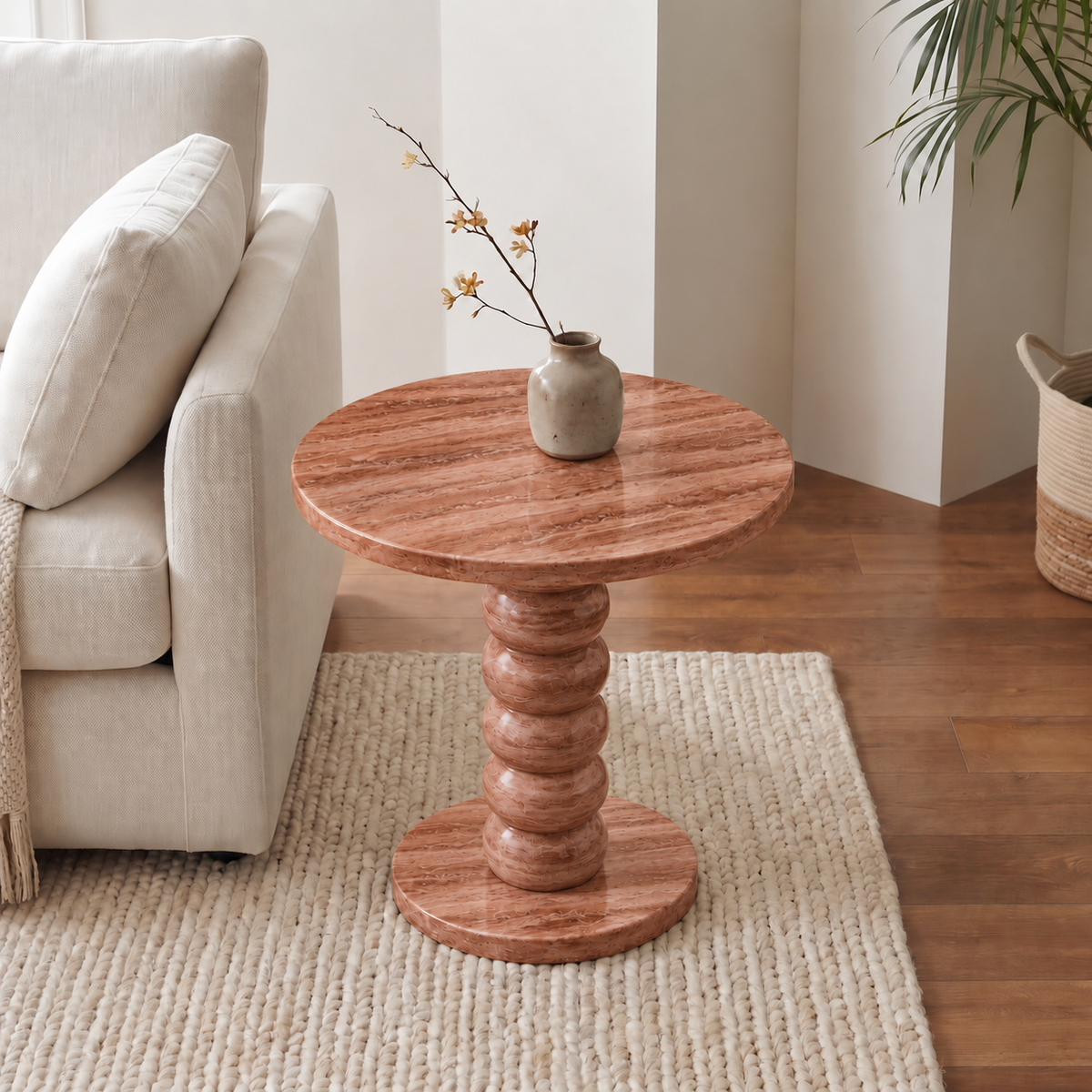 Ava Beaded Pedestal Marble Side Table