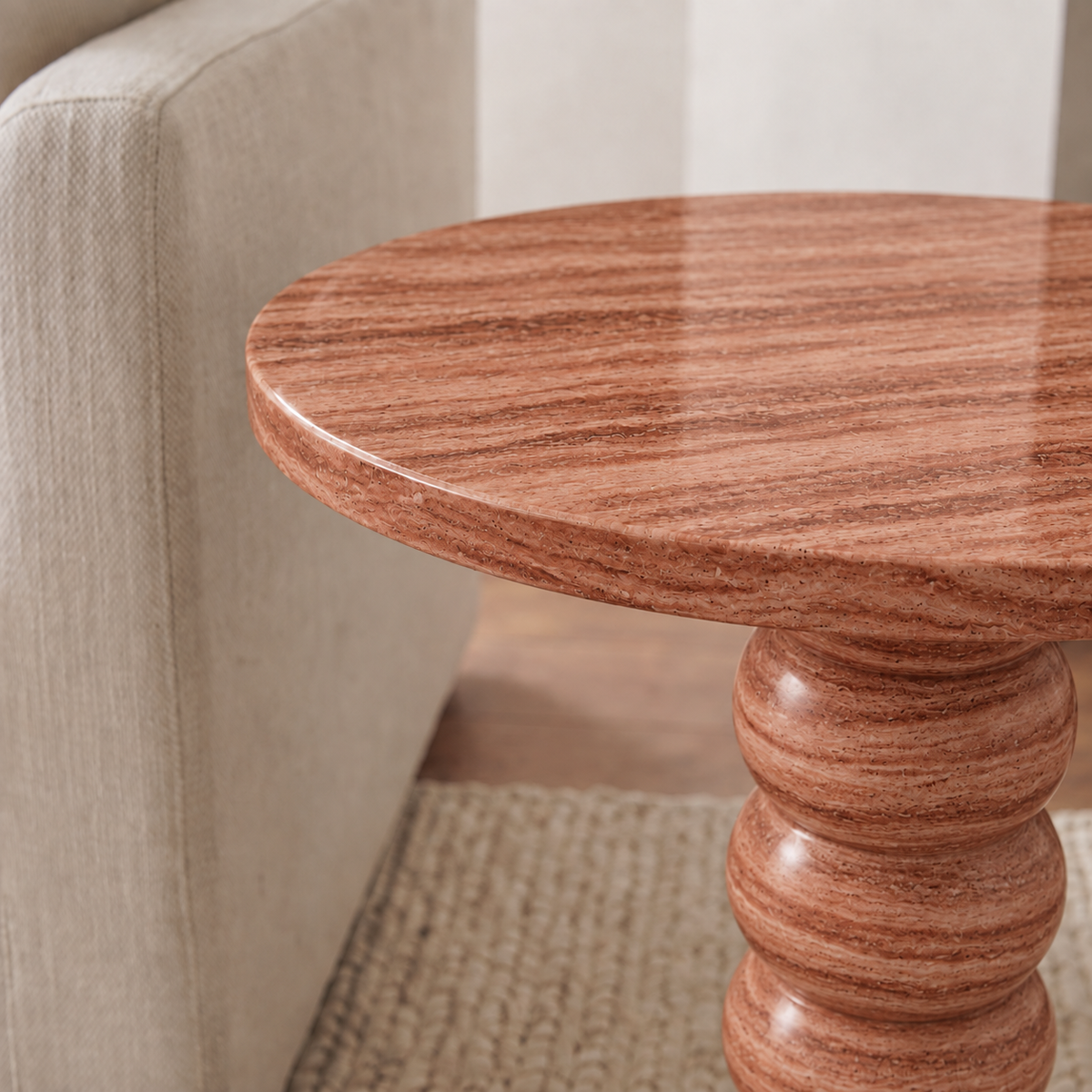 Ava Beaded Pedestal Marble Side Table