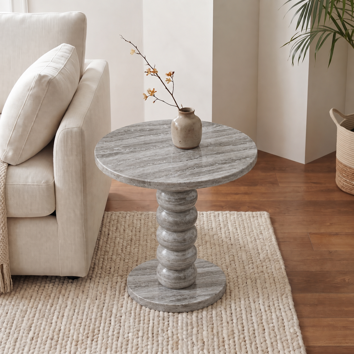 Ava Beaded Pedestal Marble Side Table