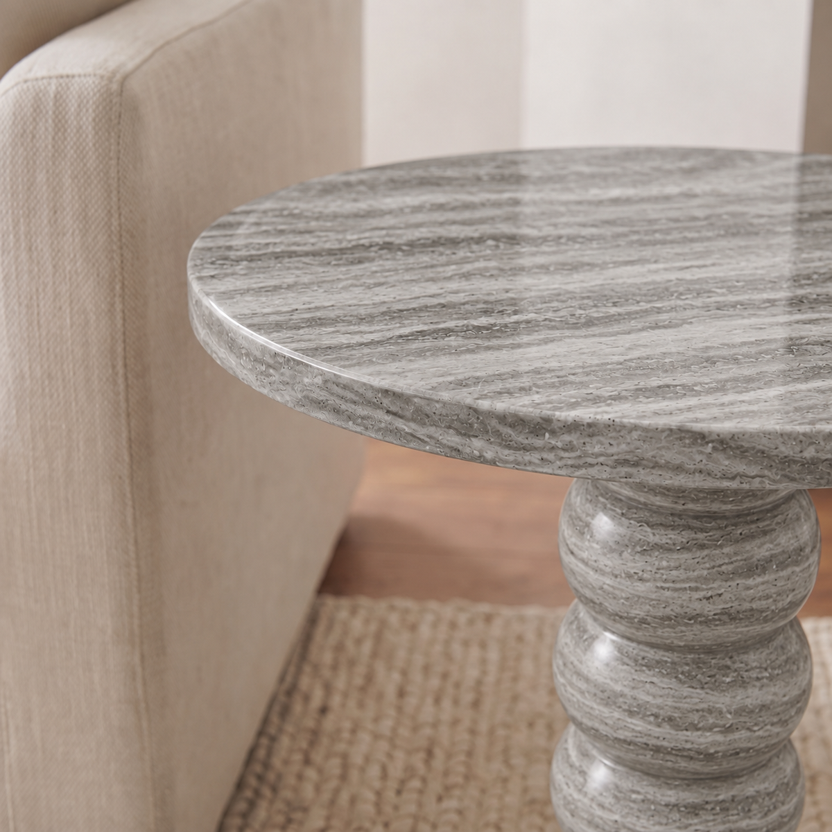 Ava Beaded Pedestal Marble Side Table