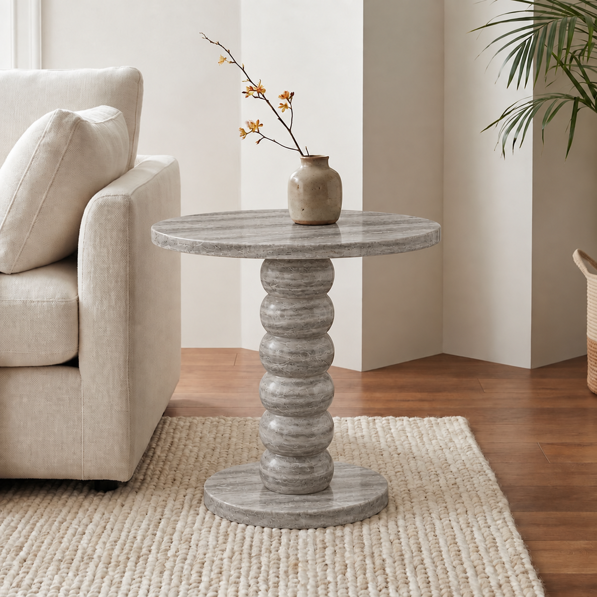 Ava Beaded Pedestal Marble Side Table