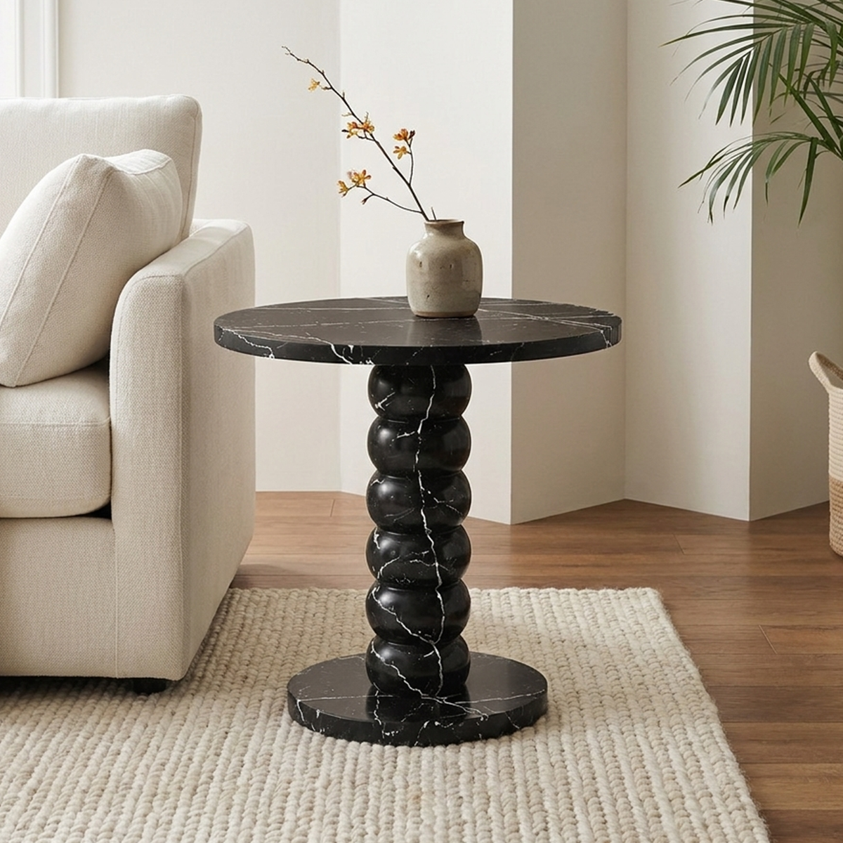 Ava Beaded Pedestal Marble Side Table