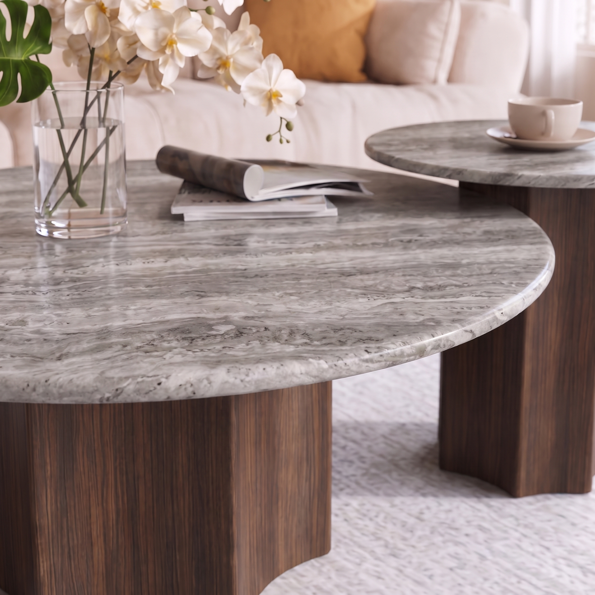 Ruby Nesting Marble Coffee Table Set